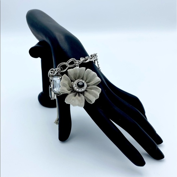Flower Tassel Rhinestone Charm Chunky Lnk Bracelet